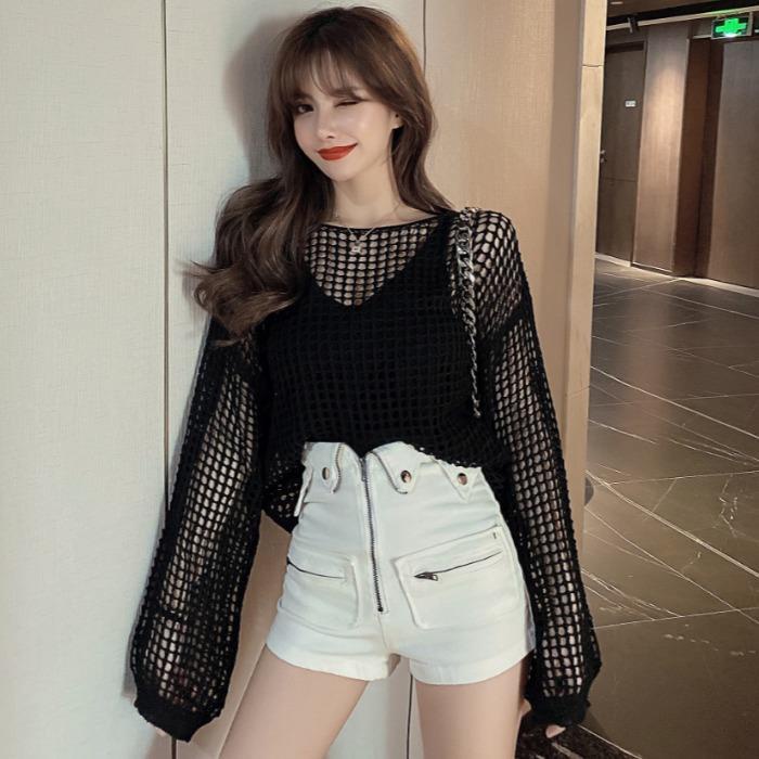 Áo thun lưới cổ thuyền form rộng thời trang