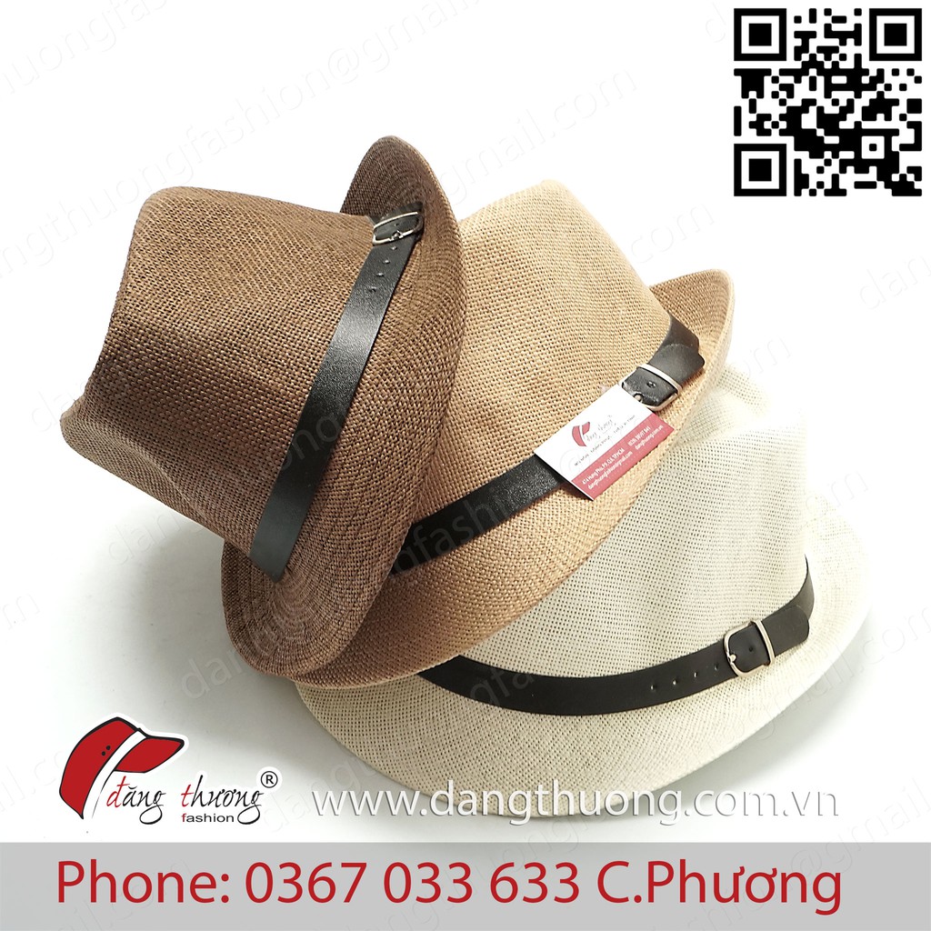 Mũ nón phớt fedora chất liẹu cói tự nhiên phối dây da đen