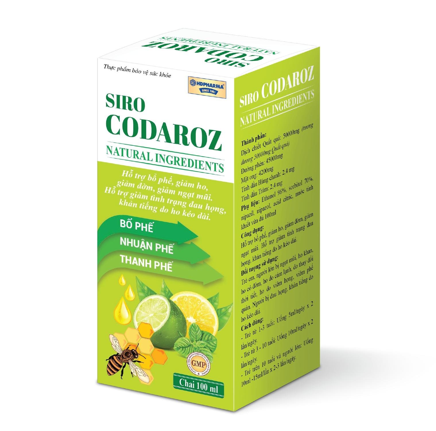 Siro codaroz - bổ phế - nhuận phế - thanh phế - giảm ho - sản phẩm có nguồn gốc thiên nhiên, an toàn - chai 100ml - rostex