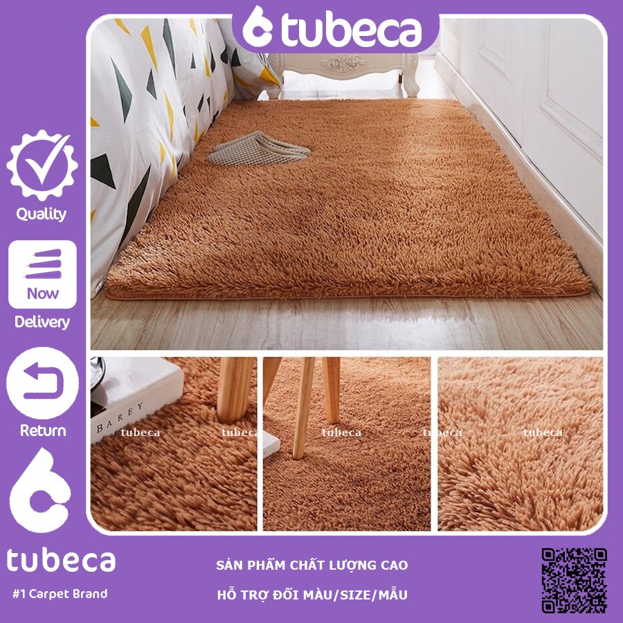 Thảm Trải Sàn Phòng Ngủ Lông Xù Giá Rẻ Màu Khaki 1mx1m6 | TUBECA