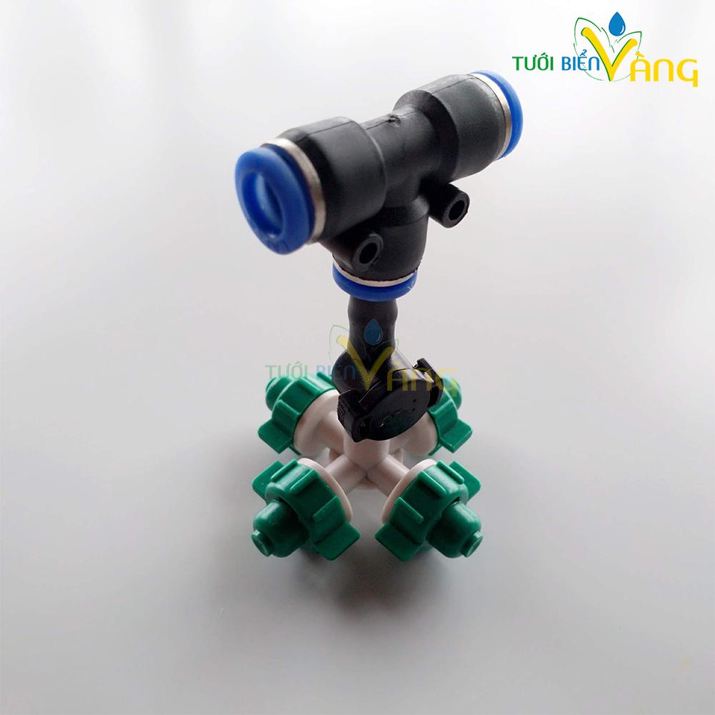 Bộ 6 Béc phun sương gắn kèm chân tê ống 8mm