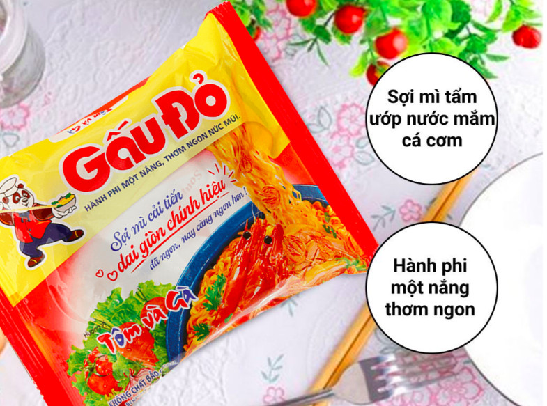 ( thùng 30 gói) Mì Gấu Đỏ tôm và gà 63gr