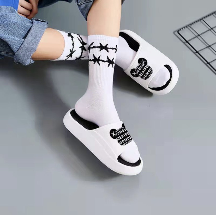 Dép bánh mì,dép ulzang nữ đế cao lượn sóng, dép nữ quai ngang kèm sticker dễ thương