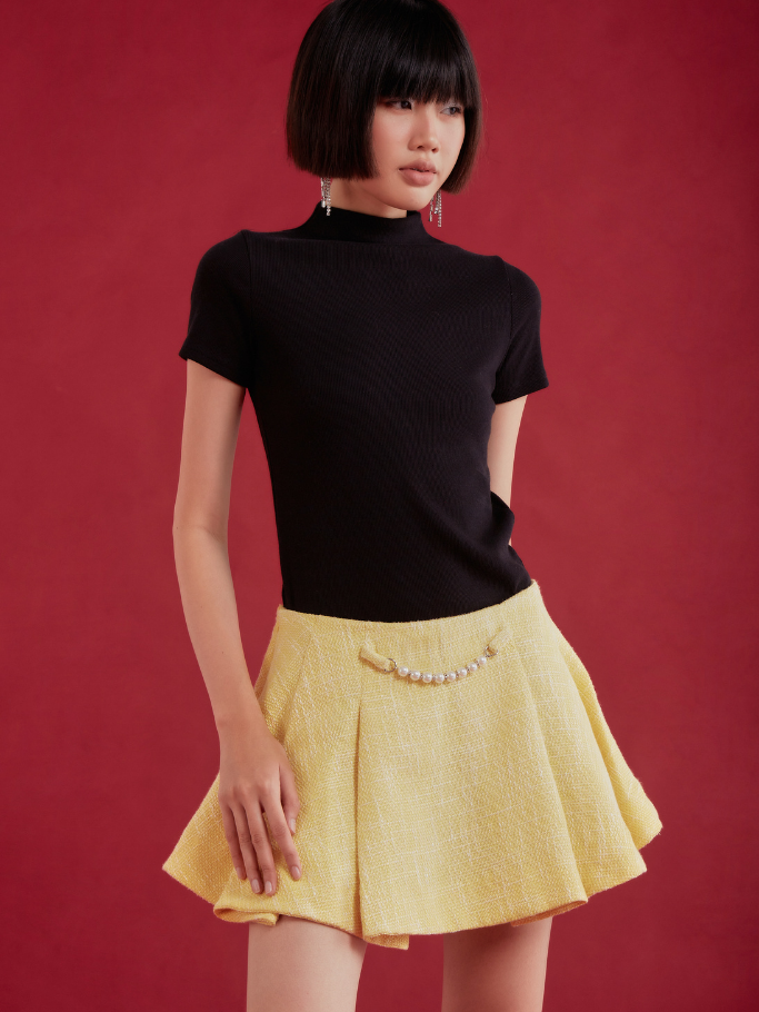 COCO SIN - Váy Mini Tweed Vàng Phối Pearl