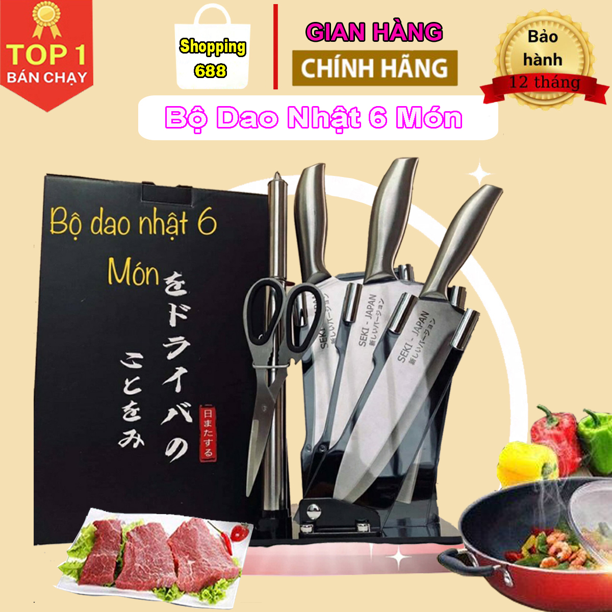 Bộ dao 6 món nhật bản cao cấp kèm giá để dao - bộ dao nhật xịn, làm bằng thép không gỉ, chống ăn mòn, an toàn sử dụng, bộ dao kéo nhật seki, bộ dao inox seki 6 món cực xịn, bộ dao làm bếp, bộ dao nhật 6 món
