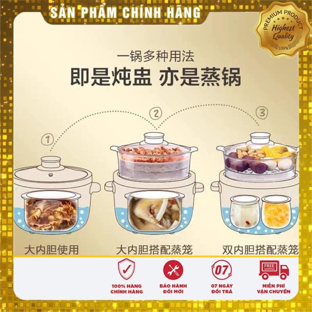 [HCM]NỒI NẤU CHÁO CHẬM BEAR 1.8L + 2 THỐ 0.5L kèm lồng hấp