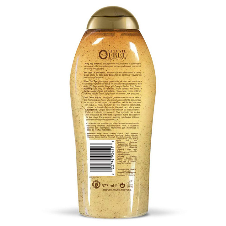 SỮA TẮM TẨY TẾ BÀO CHẾT OGX COCONUT COFFEE 577ML