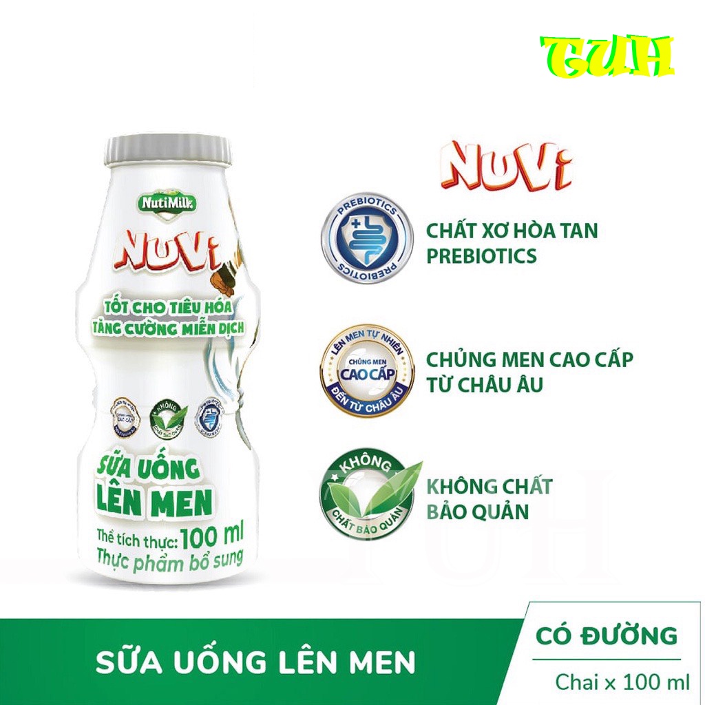 [THÙNG 48 CHAI]NuVi Sữa Chua Uống Lên Men Chai 100ml-TUH