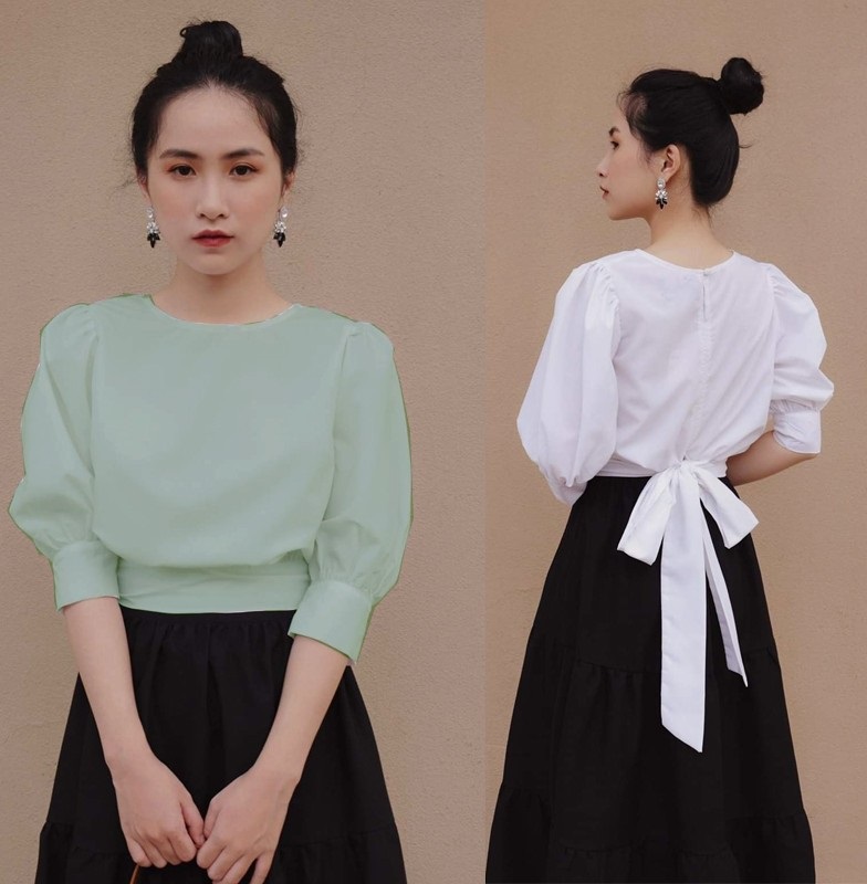 [HCM]Áo Cổ Tròn Thắt Nơ Sau