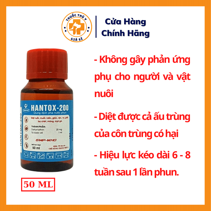 Hantox 200 50ml - Thuốc Diệt Muỗi Kiến Gián Ruồi Ve Bọ Chét Mạt Gà Hiệu Quả Cao Kéo Dài An Toàn Cho Người Và Vật Nuôi - Thú Y Giá Sỉ