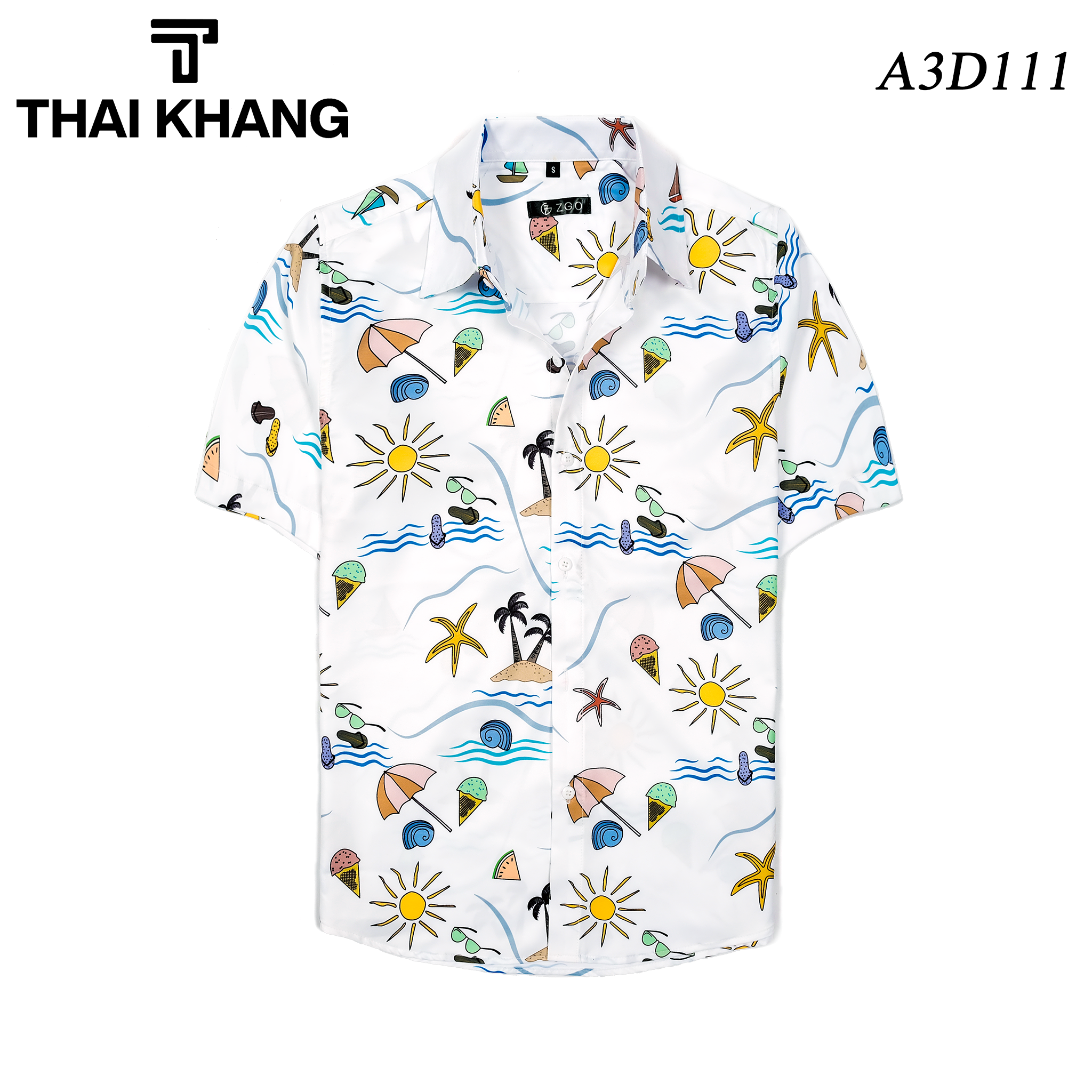 Áo sơ mi đi biển họa tiết THÁI KHANG vải lụa mềm không nhăn co dãn A3D111
