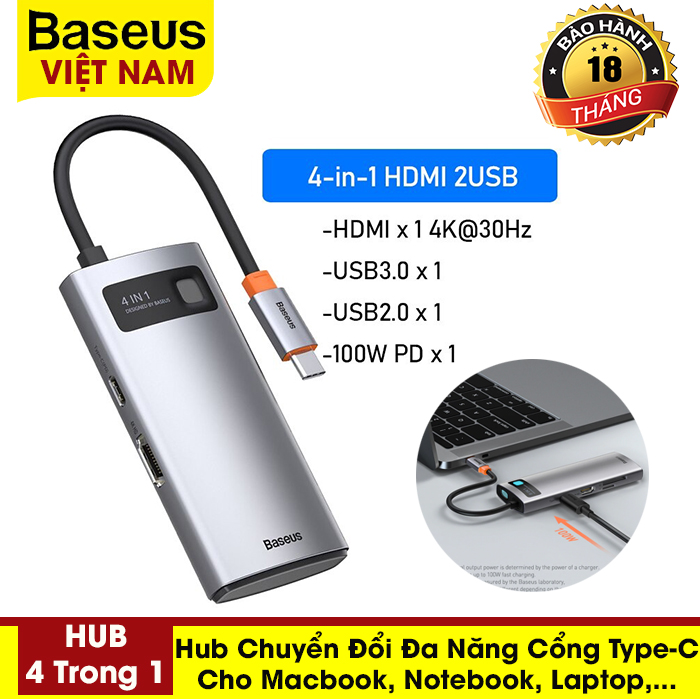 Hub chuyển đổi đa năng Baseus Type-C - HDMI, USB, RJ45, SD, TF
