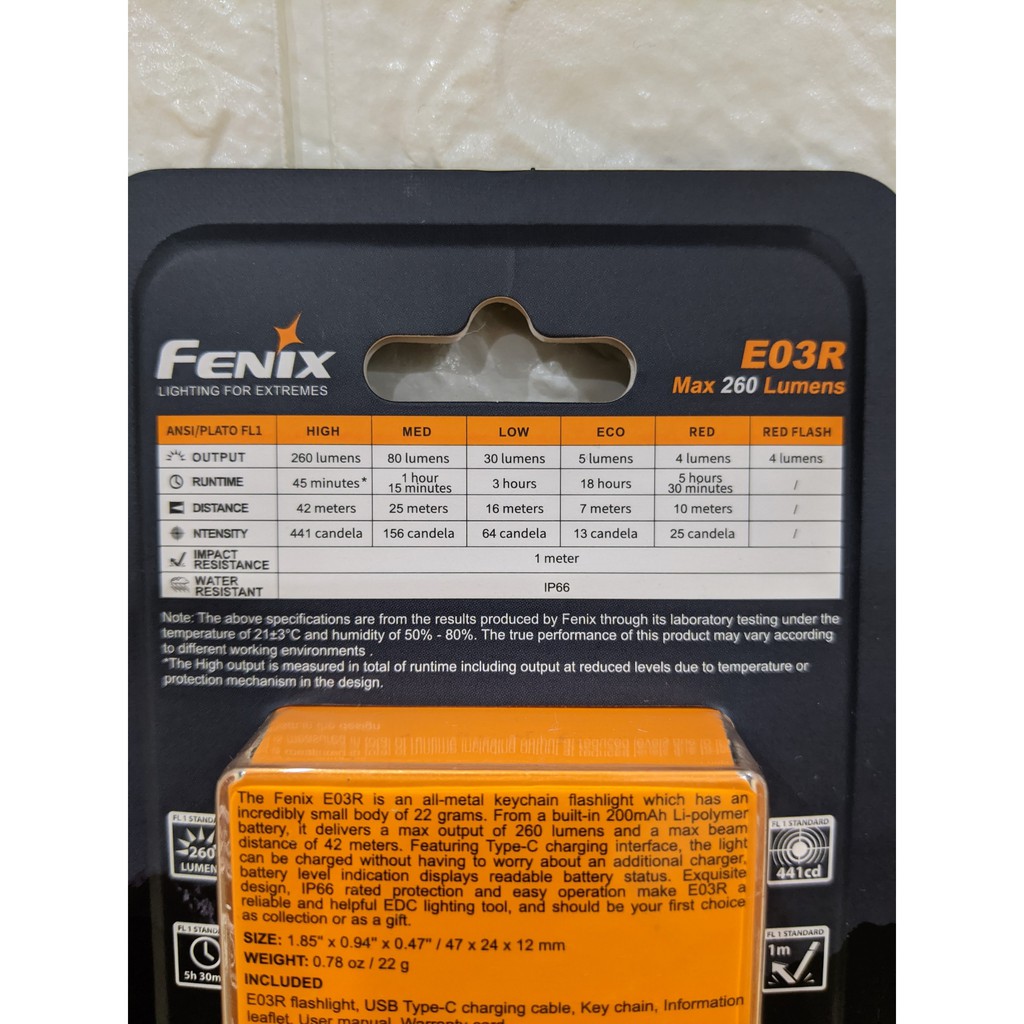 FENIX E03R ĐÈN PIN MAX 260 lumens