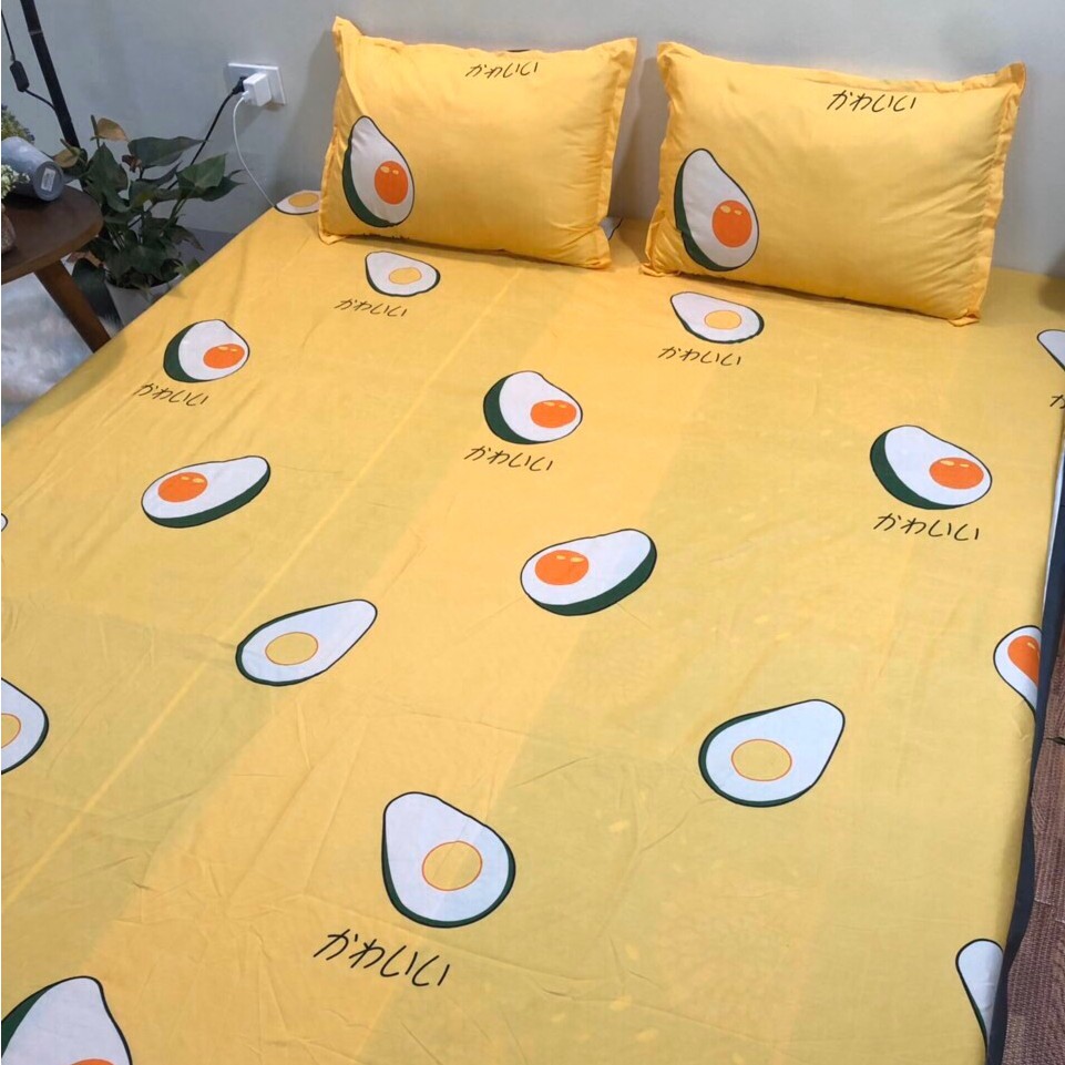 Bộ Ga Gối 3 Món Chất Liệu Cotton Poly Mẫu BƠ VÀNG
