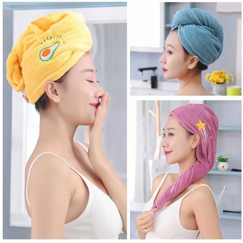 Khăn quấn tóc nhanh khô mềm mại thấm hút tối đa, khăn cuốn ủ tóc siêu tốc có nút cài