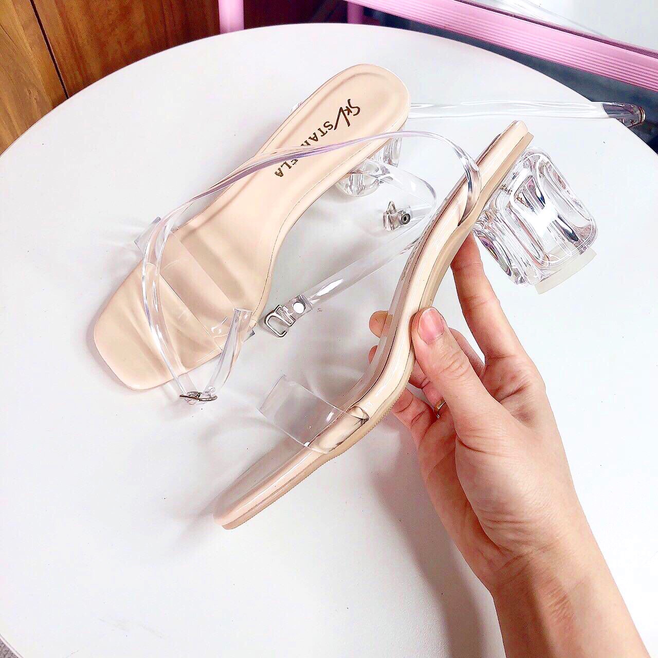 Freeship sandal nữ dây mảnh quai trong suốt gót 5cm