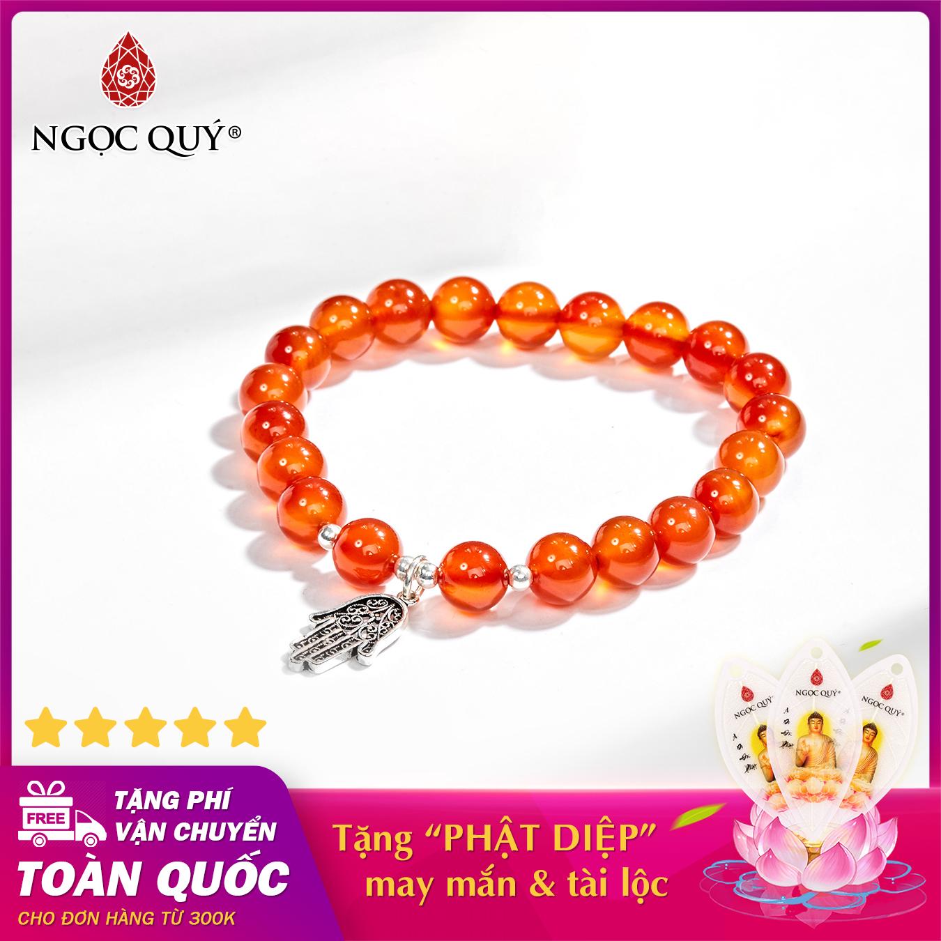 Vòng tay phong thủy đá mã não đỏ phối bàn tay hamsa bạc 8mm mệnh hỏa , thổ - Ngọc Quý Gemstones