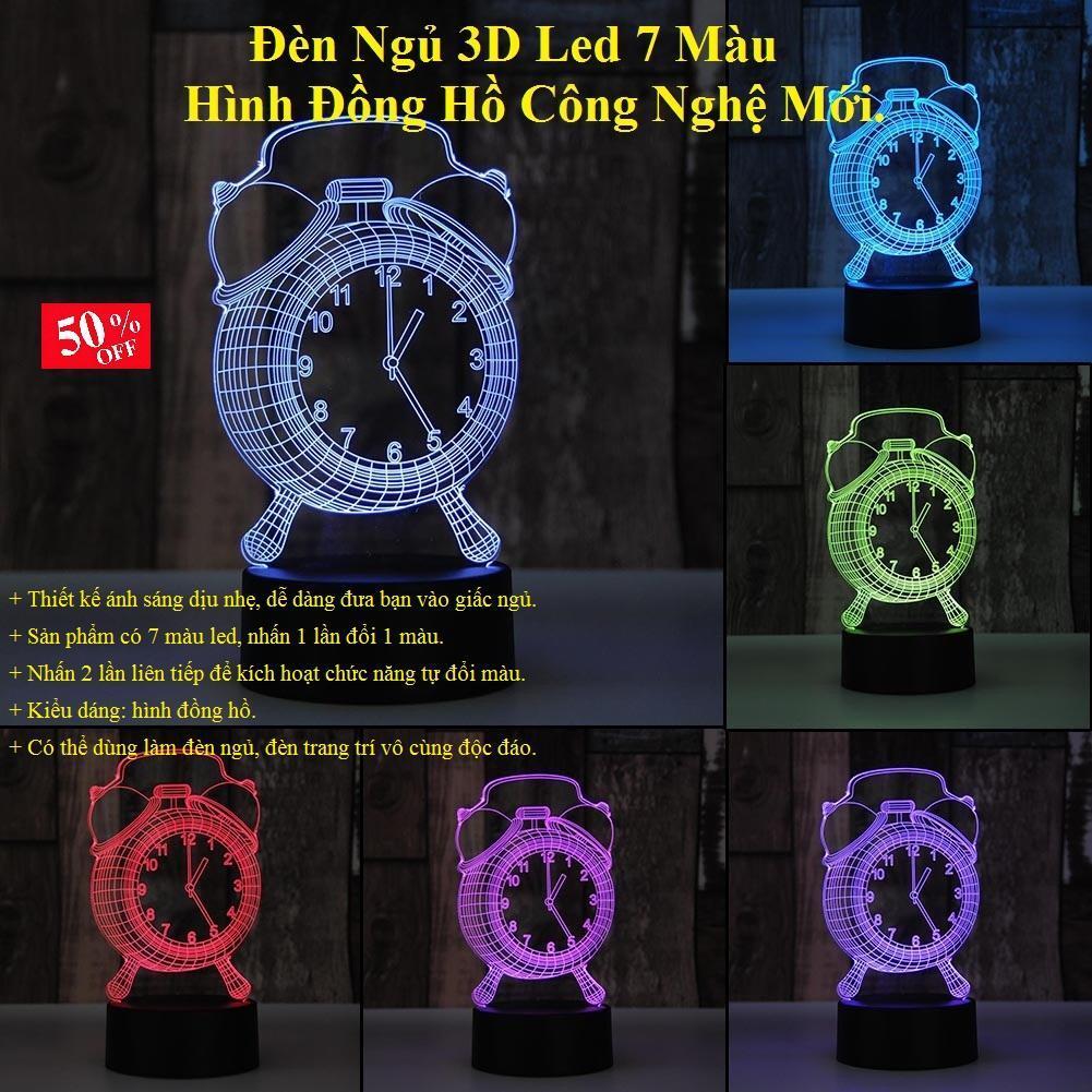 Đèn ngủ LED 7 màu 3D, Bóng đèn ngủ tiết kiệm điện. Đèn Ngủ 3D Led 7 Màu Hình Đồng Hồ Công Nghệ Mới Thiết Kế Ánh Sáng Cực Chất. Bảo Hành 1 Đổi 1.