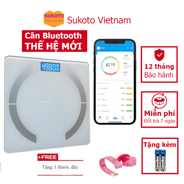 [Lỗi 1 đổi 1] Cân Điện Tử Đo Mỡ Máu, Lượng Cơ, Tỉ Lệ Mỡ Cơ Thể Kết Nối App Điện Thoại Bluetooth - Sukoto Vietnam nhập khẩu