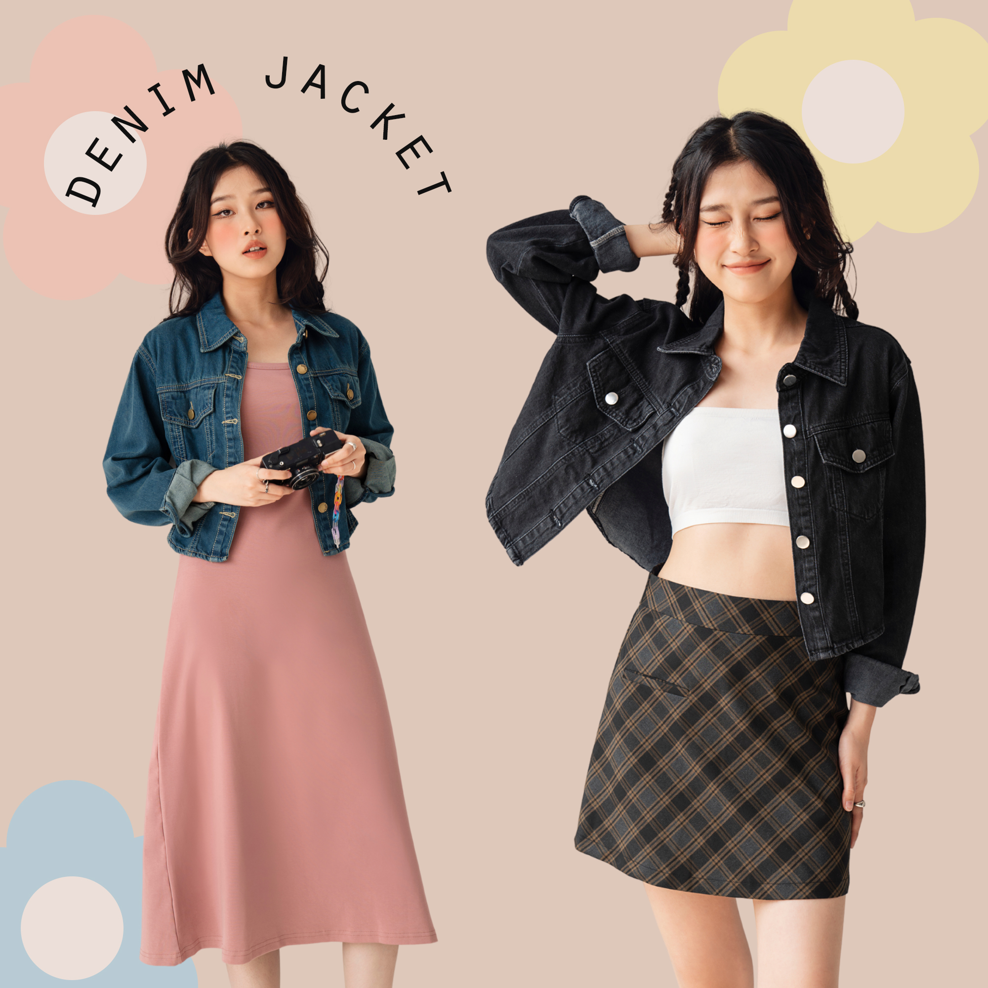 BLEUBIRD Áo khoác denim mỏng dáng ngắn Denim Jacket