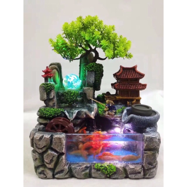 Thác nước phong thuỷ nhà đỏ bể kính mới