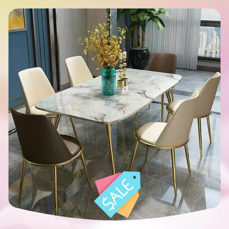 Bàn ăn mặt đá Ceramic chân mạ vàng hàng nhập khẩu 100%