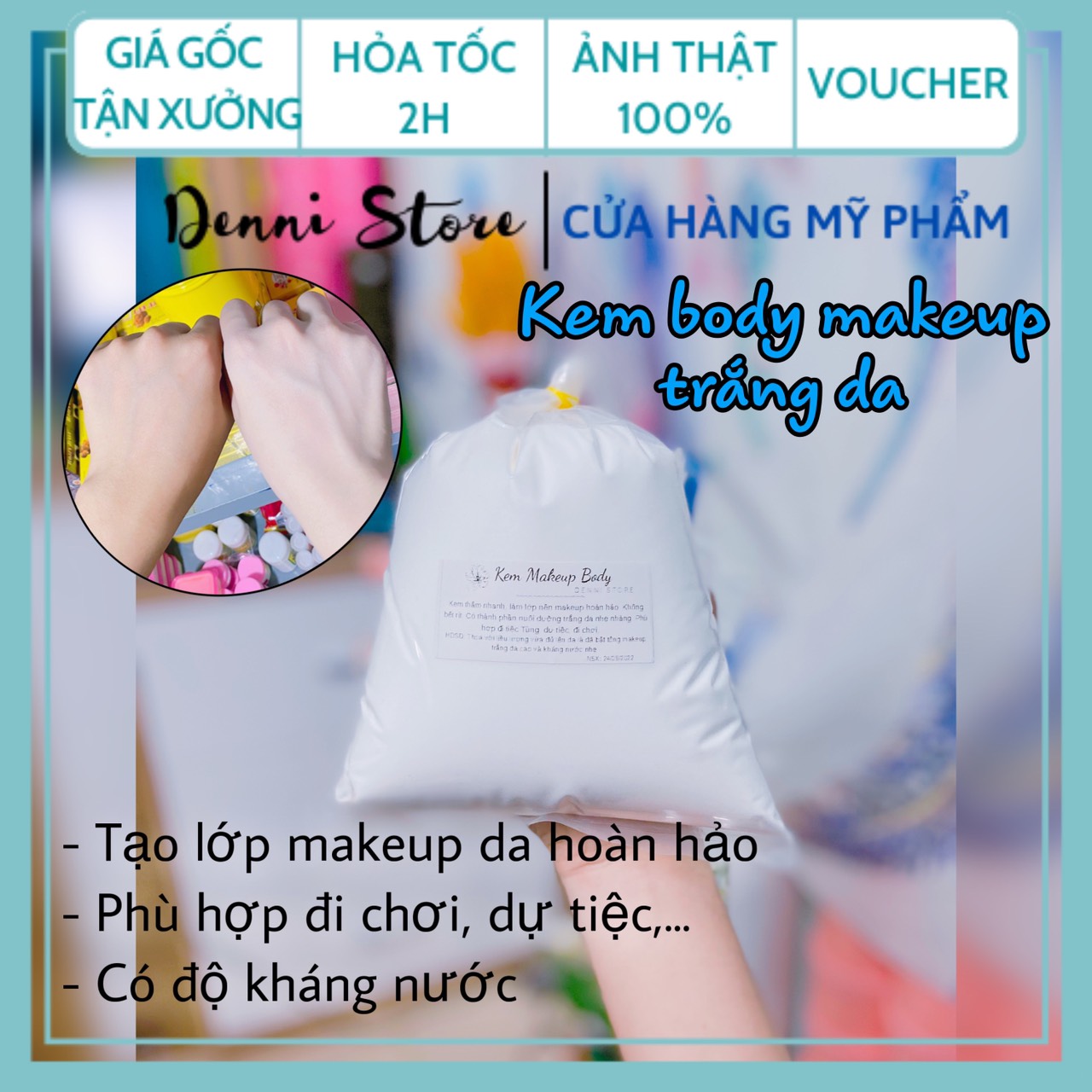 Lẻ bịch 1kg kem makeup body da trắng sáng