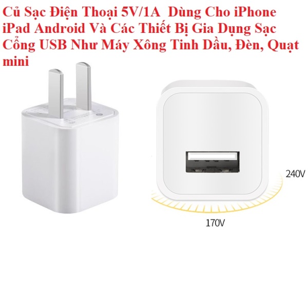 Cốc Sạc Điện Thoại 5V/1A  Dùng Cho iPhone iPad Android Và Các Thiết Bị Gia Dụng Sạc Cổng USB Như Máy Xông Tinh Dầu, Đèn, Quạt mini, Loa Bluetooth