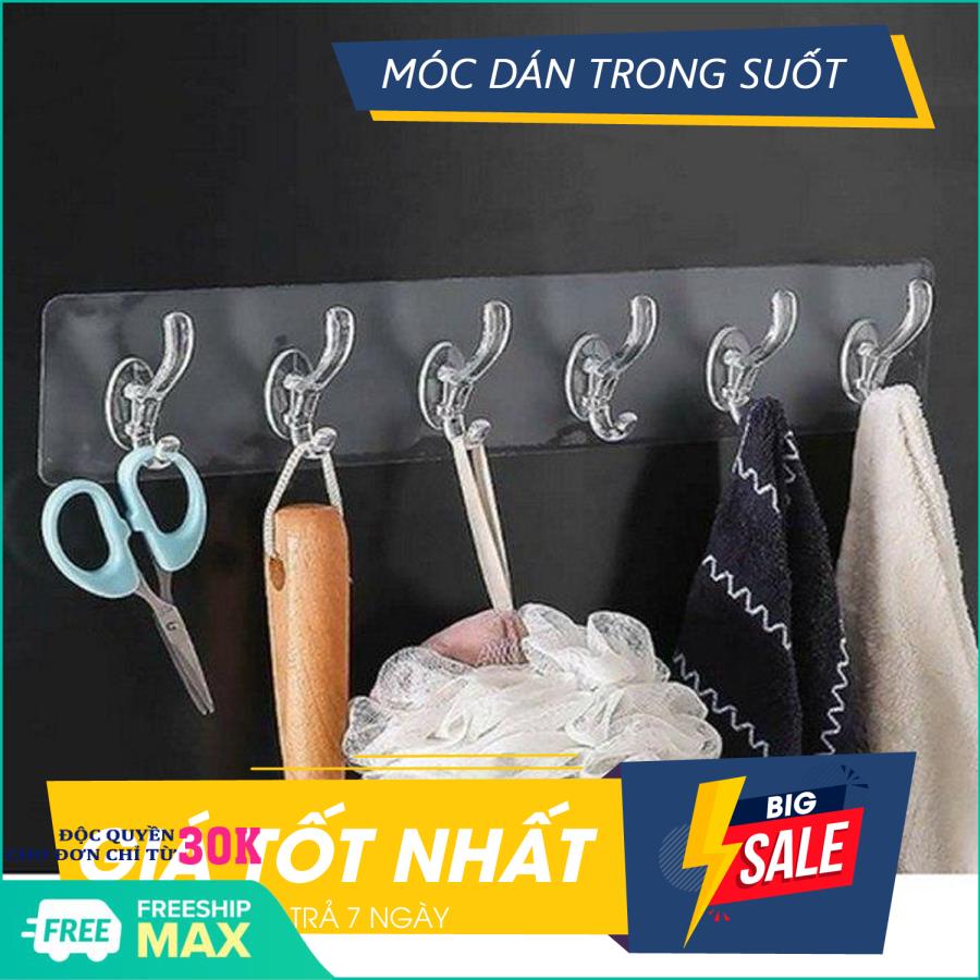 Móc dán trong suốt 6 móc-12 móc-24 móc, Kệ dán trong suốt - móc dán tường-móc treo quần áo, đồ dùng nhà bếp, nhà tắm, phòng ngủ, màu trắng trong suốt mang tính thẩm mỹ cao phù hợp với mọi không gian nội thất gia đình