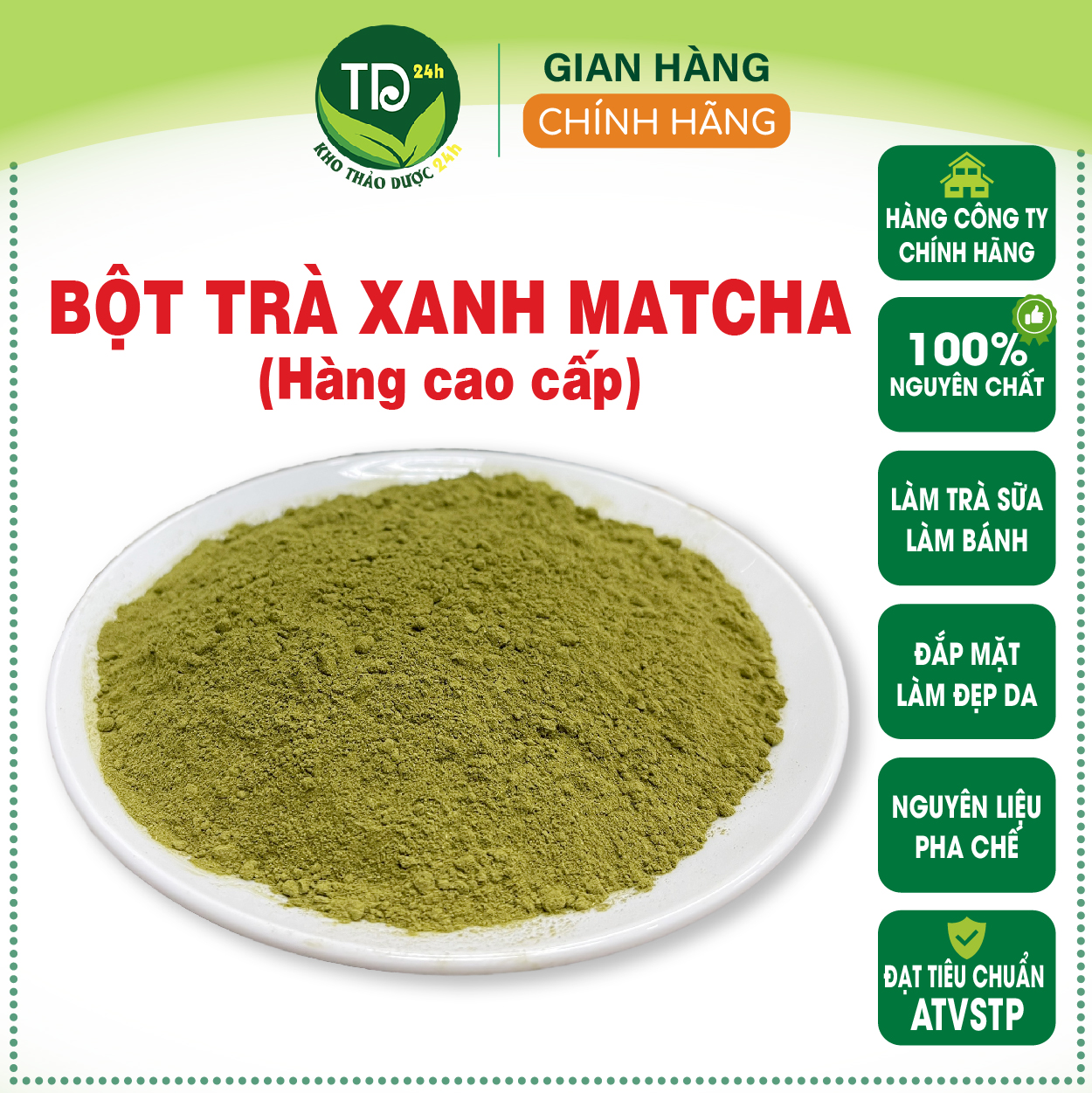 [500 gram] BỘT TRÀ XANH MATCHA LÂM ĐỒNG, nguyên chất 100%, nguyên liệu làm bánh, làm trà sữa, đắp mặt I Kho Thảo Dược 24h