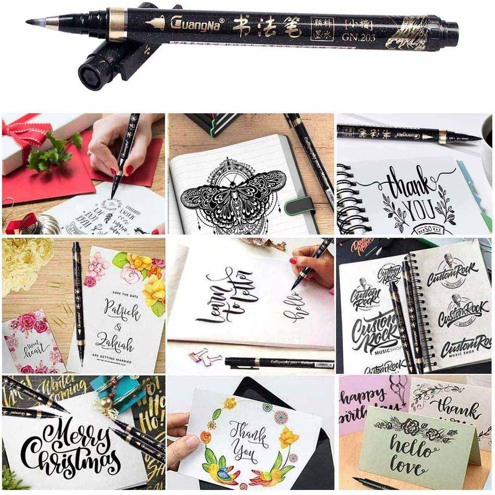 6 cái Bút thư pháp mới cho người mới bắt đầu viết chữ Caligraphy Beginners Set Refill Black Marker Brush Pre-write