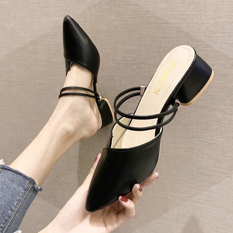 Giày sandal nữ cao gót đế 3cm mũi nhọn đi được 2 kiểu cực xinh