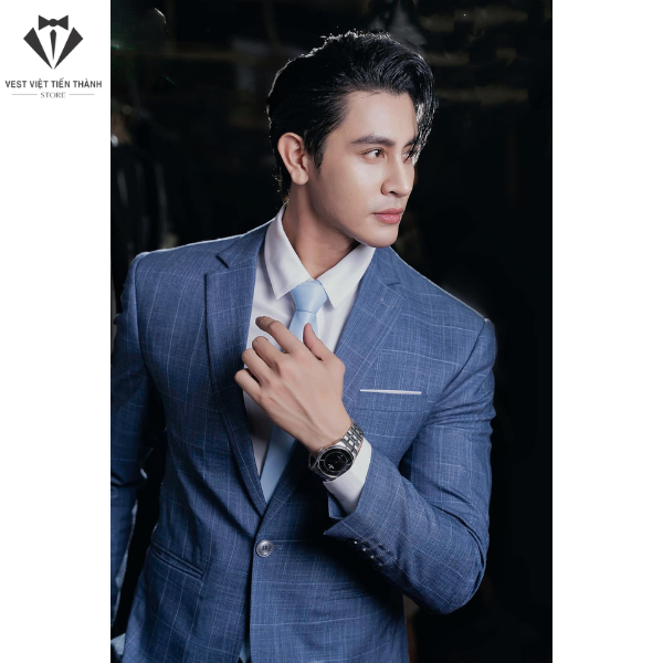 Bộ Vest Caro Xanh Nhạt Cao Cấp