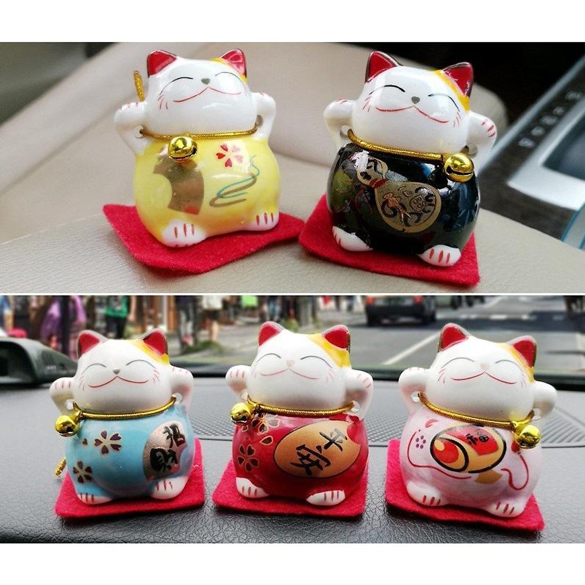 Bộ tượng sứ 5 chú mèo may mắn