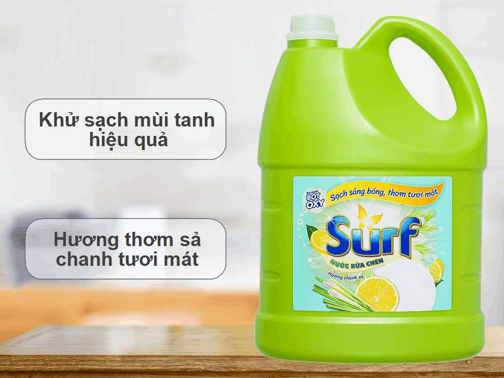 Nước Rửa Chén Surf Hương Chanh Sả (Xanh) Can 3.6KG