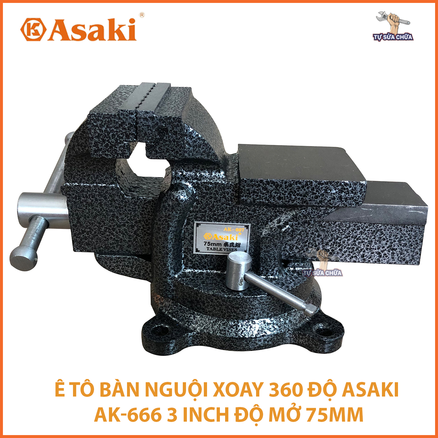 Ê Tô Kẹp Bàn nguội xoay 360 độ Asaki AK-666 3 inch 75mm. Chuyên Dùng Để Kẹp, Cố Định Các Chi Tiết Bạn Cần Gia Công