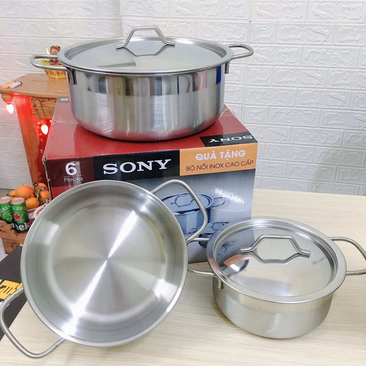 (Dùng Được Bếp Từ )Bộ 3 Nồi Inox Cao Cấp (3 Size 16CM-18CM-24CM ). Bộ 3 Nồi Sony Đa Năng
