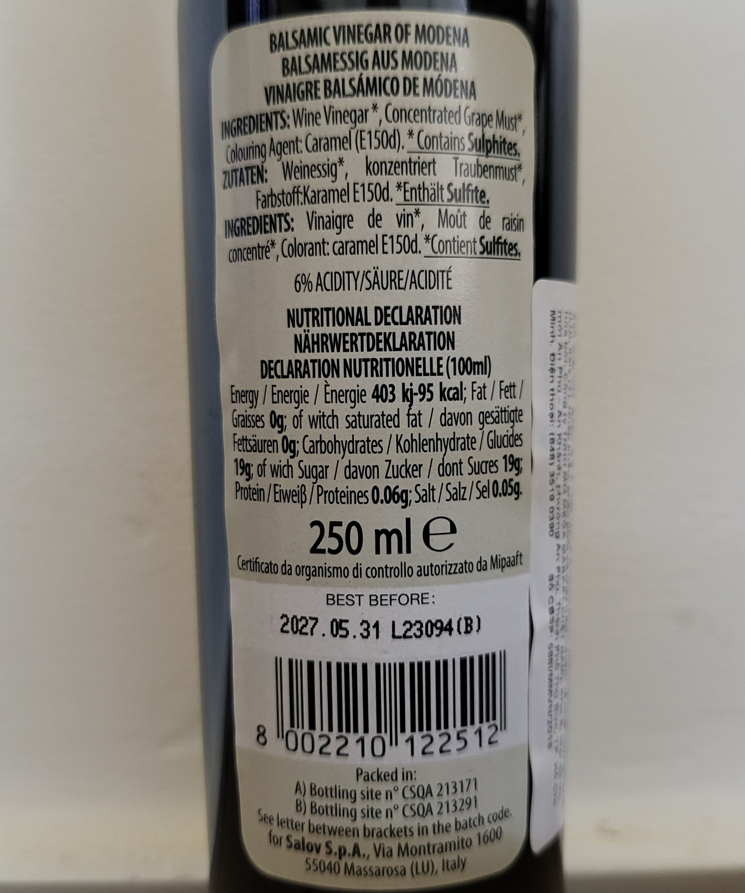 [FILIPPO BERIO - Chai 250ml] GIẤM NHO [Italia] Balsamic Vinegar of Modena