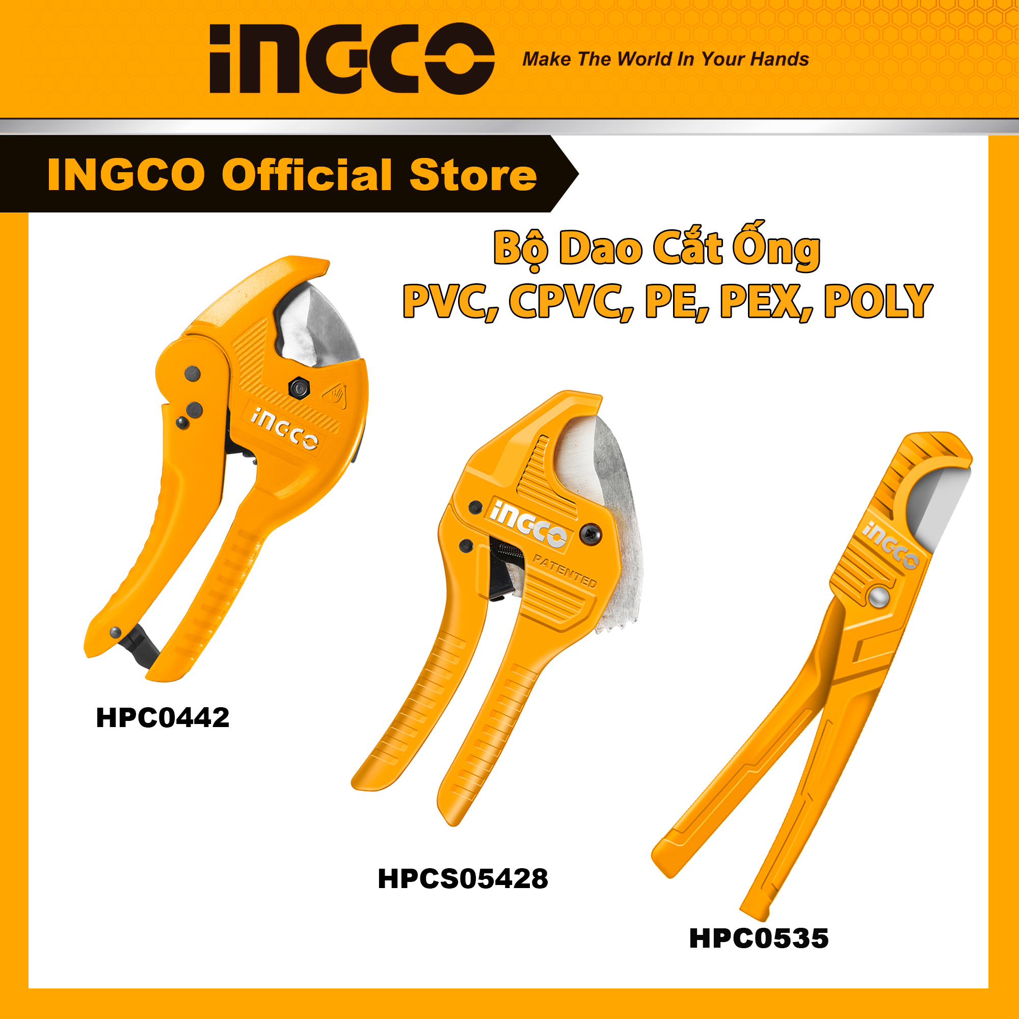 Combo bộ dao cắt ống nước, ống nhựa pvc, cpvc, pe, pex, poly hiệu ingco nhiều size dùng cho thợ điện nước giá rẻ hpc0442 | hpcs05428 | hpc0535