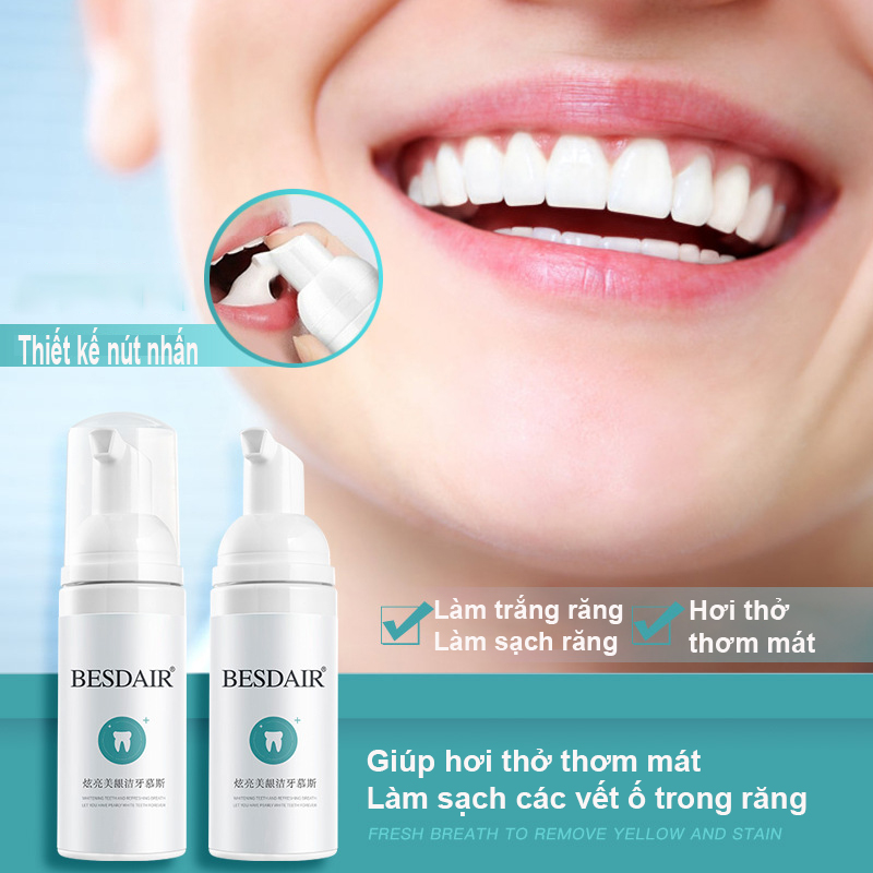 HCMBESDAIR Bọt Tẩy Trắng Răng Làm Sạch Răng Khử Mùi Hôi Miệng Mousse Teeth