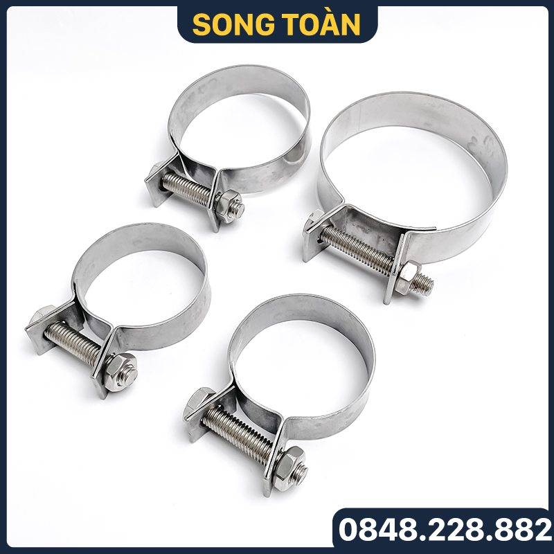 Cổ Dê Siết Bu Lông Inox , Quai Nhê Đai Siết Ống Mềm Chịu Lực Bằng Bu Lông Inox 201