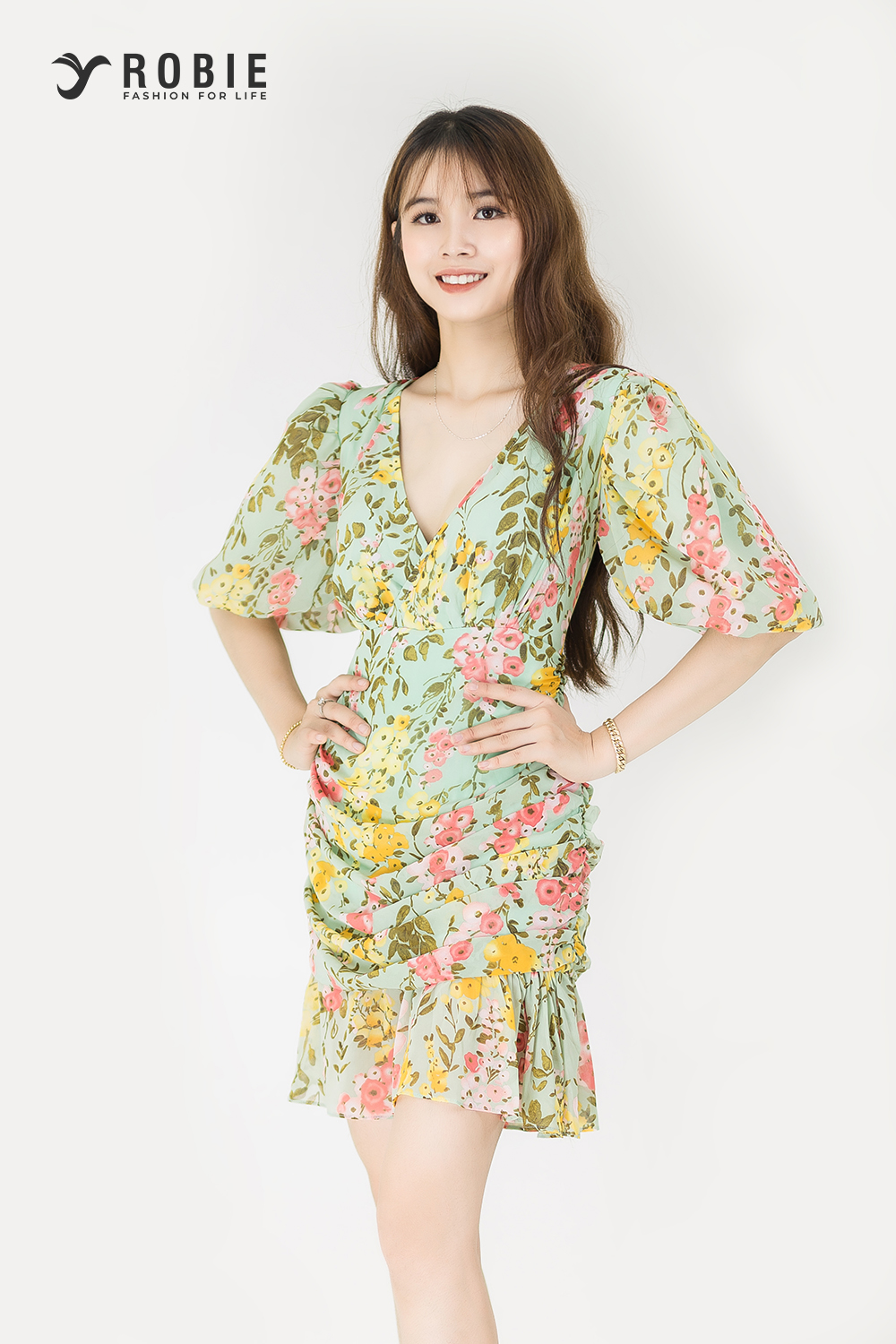 Đầm bông body nhúng tay phồng RB16