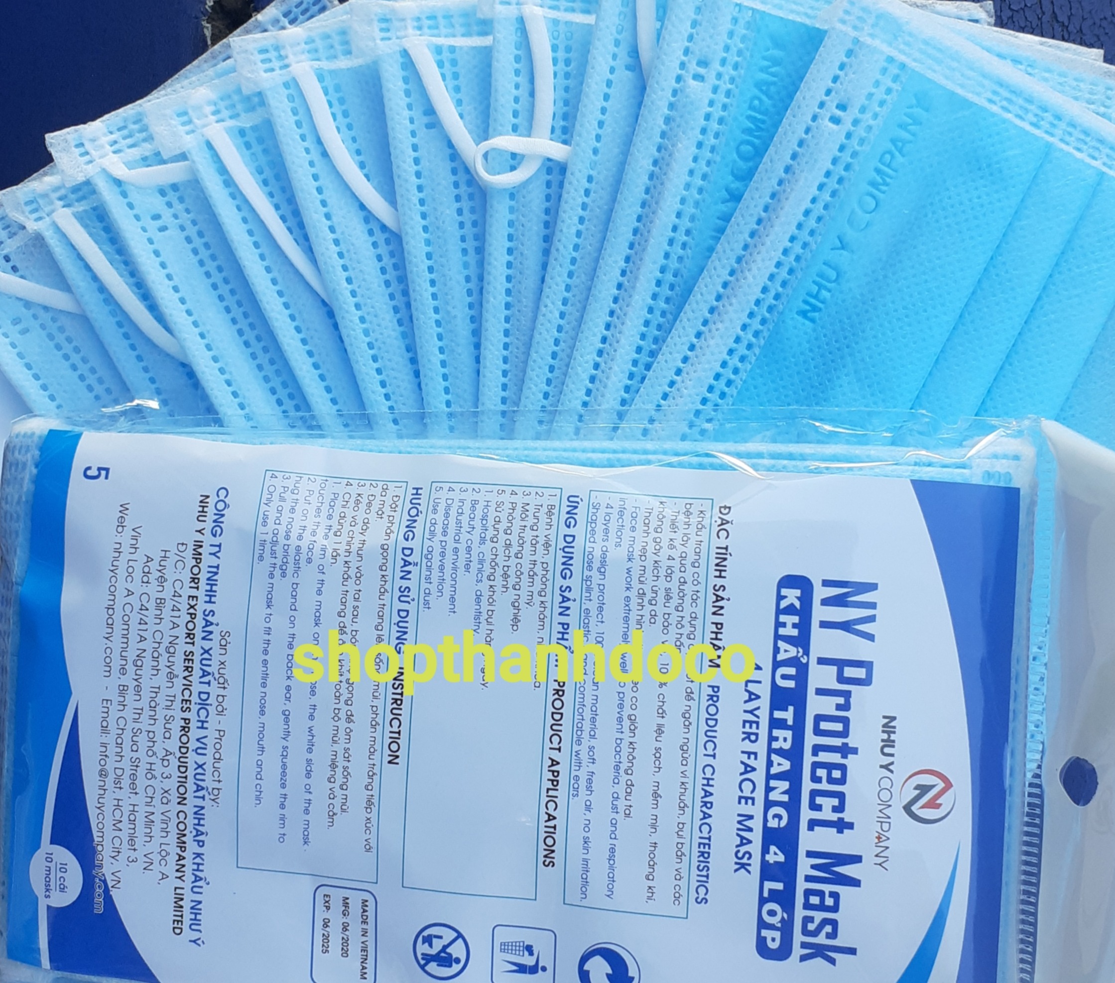 [HCM]KHẨU TRANG Y TẾ NHƯ Ý 4 LỚP (  CABON 5 HỘP 250 CÁI MÀU XANH )