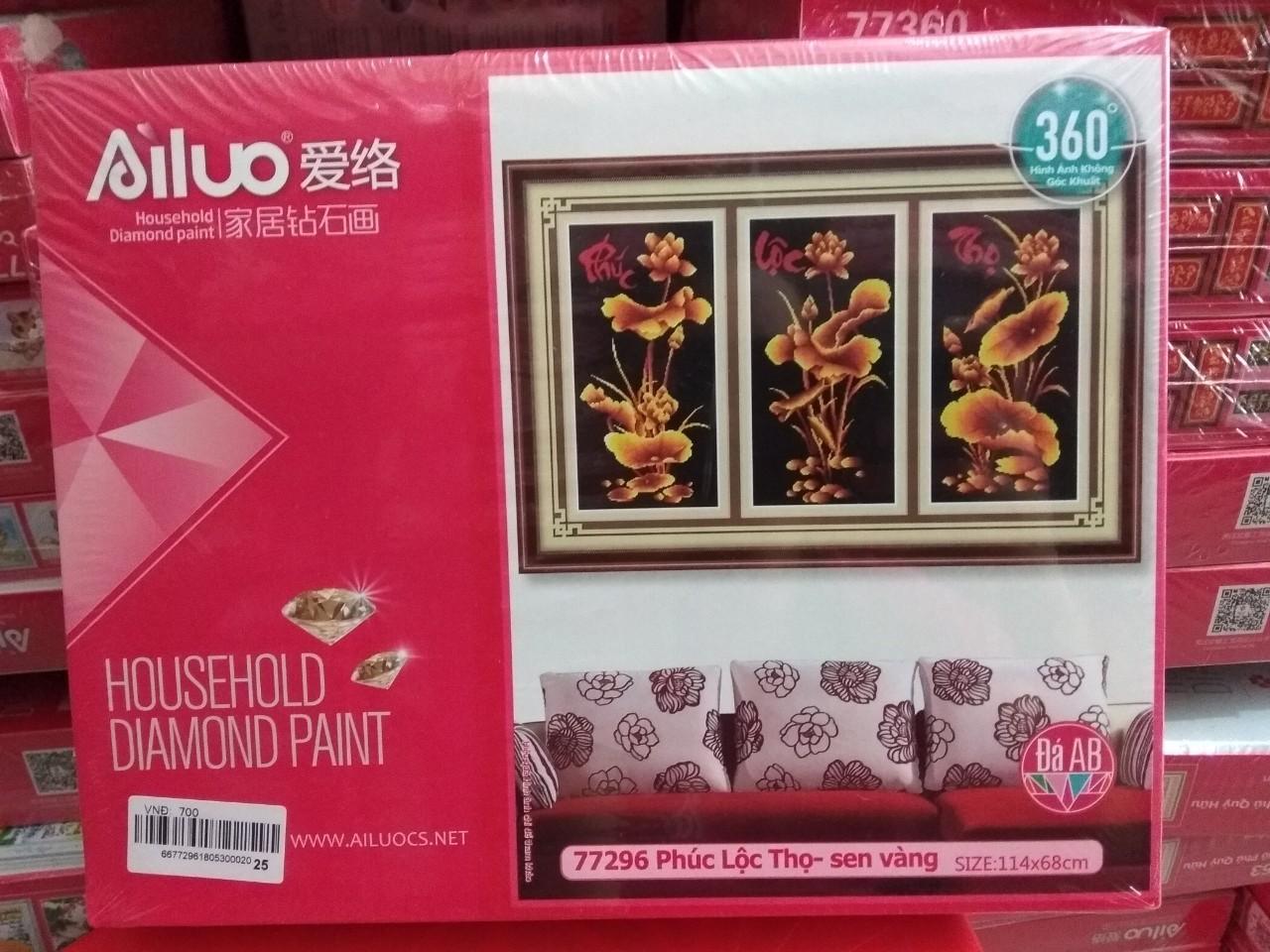 [HCM]Tranh đính đá phúc lộc thọ sen vàng 77296