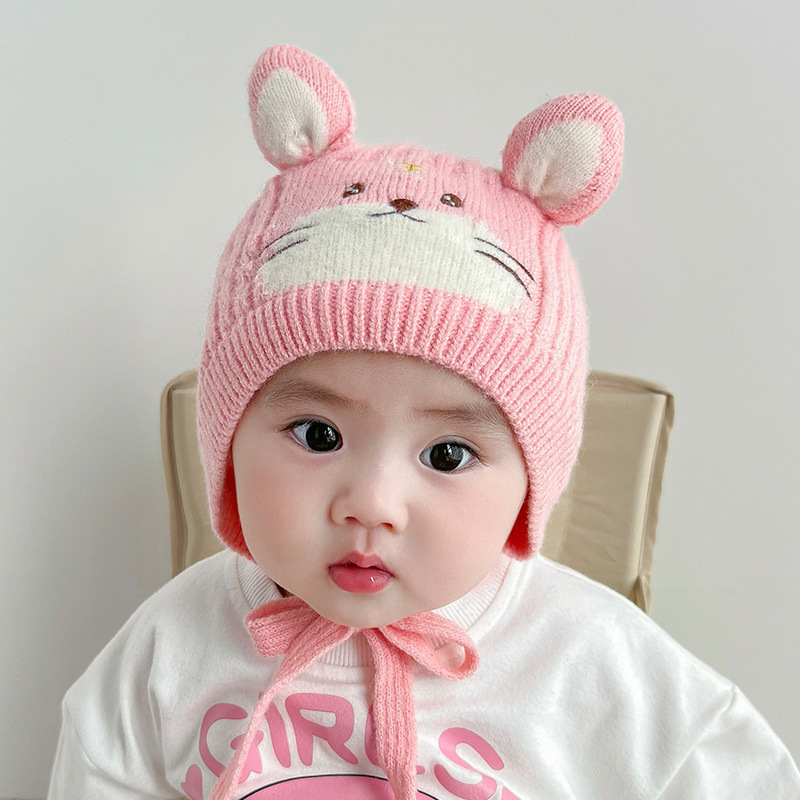Mũ len tai mèo cho bé cute có dây cài, nón len bé trai bé gái