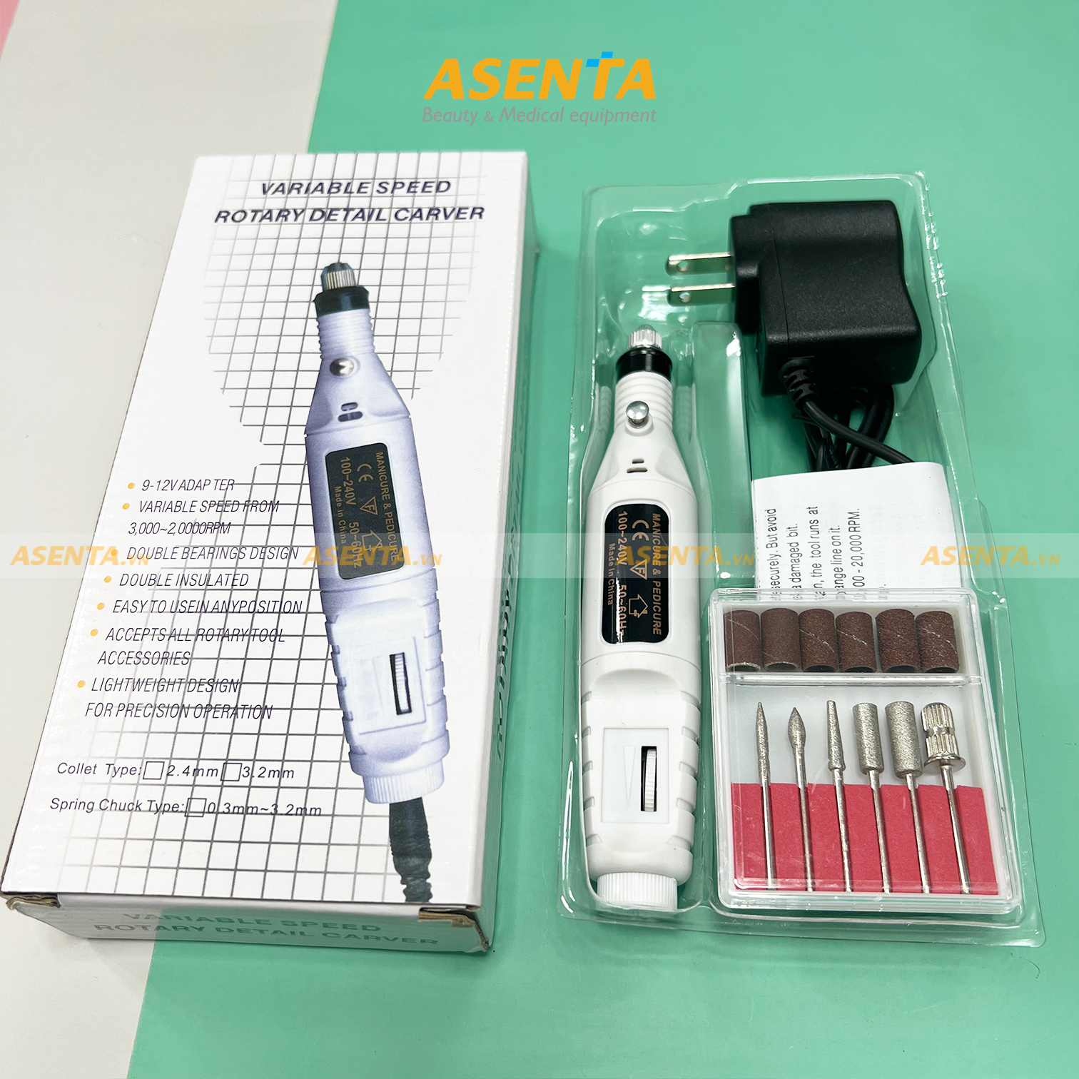 Máy mài móng nail mini, máy mài móng mini cầm tay mini Asenta (Chính hãng)