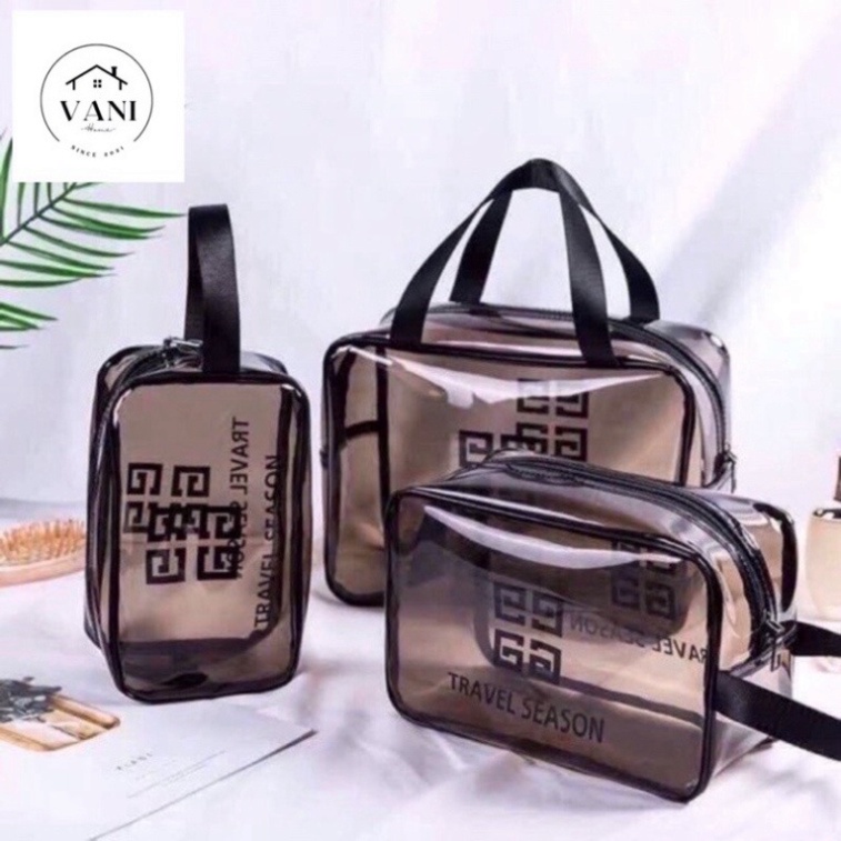 Túi đựng mỹ phẩm trong suốt, bộ gồm 3 túi