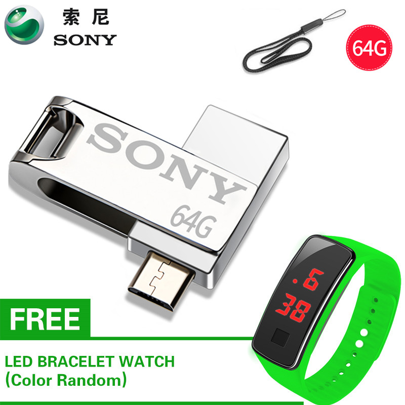 SONY 128GB 2 trong 1 Ổ đĩa flash Micro USB OTG USB 2.0 Kẽm kim loại U Đĩa tương thích với các thiết bị Android Có đồng hồ LED miễn phí