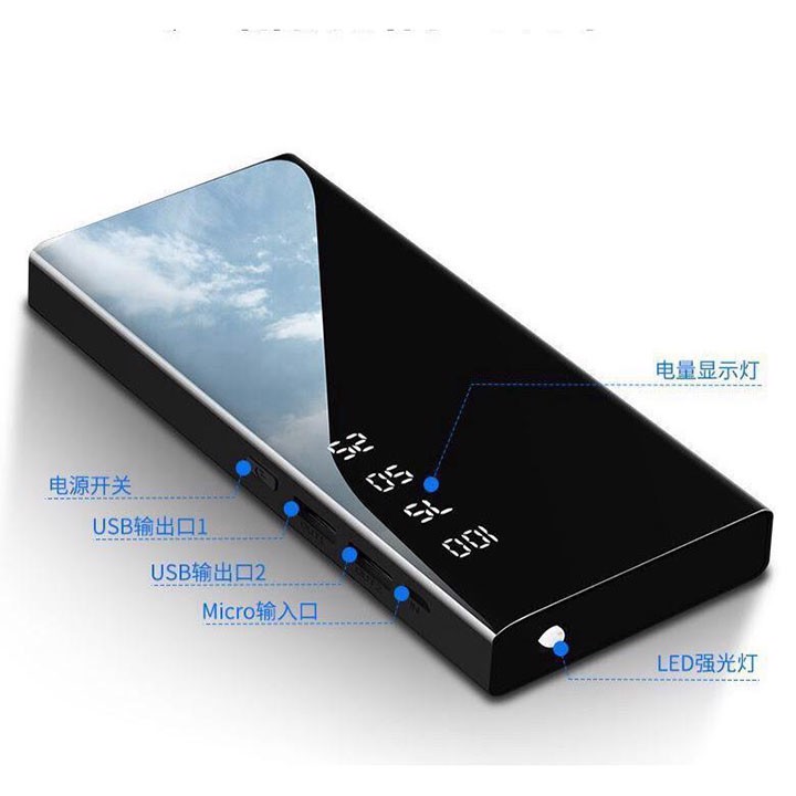 - PIN DỰ PHÒNG LCD MẶT GƯƠNG CÓ HIỂN THỊ 30000MAH - PIN SẠC DỰ PHÒNG NHỎ GỌN TIỆN LỢI 2 CỔNG SẠC - CỤC SẠC DỰ PHÒNG SẠC NHANH CHO MỌI DÒNG ĐIỆN THOẠI Dũng
