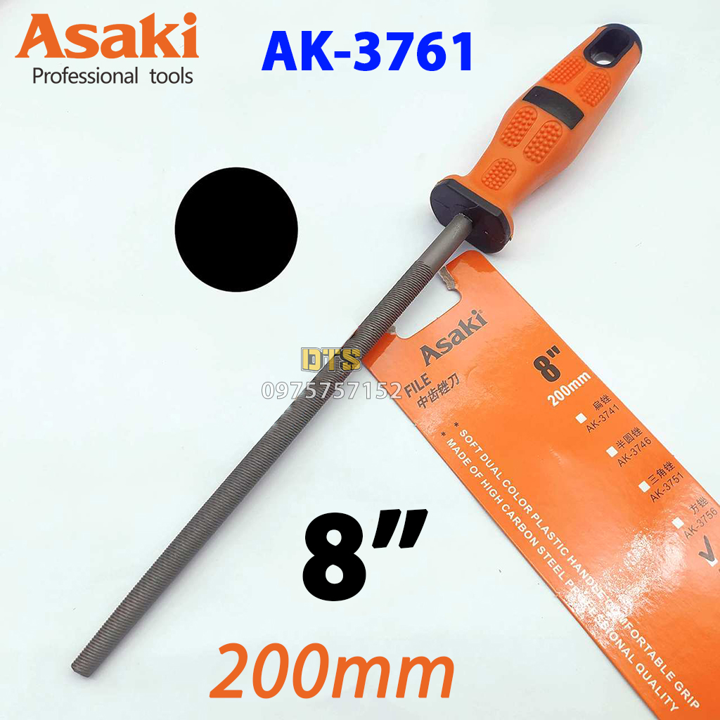 Dũa tròn mài kim loại thép nguyên khối T12 hãng Asaki AK-3761 AK-3762, giũa hình tròn mịn mài đa năng tay cầm nhựa dẻo TPR chống trơn trượt, giũa tròn, dũa sắt tròn, dũa tròn mịn, dũa thép tròn gia công nhiều vật liệu
